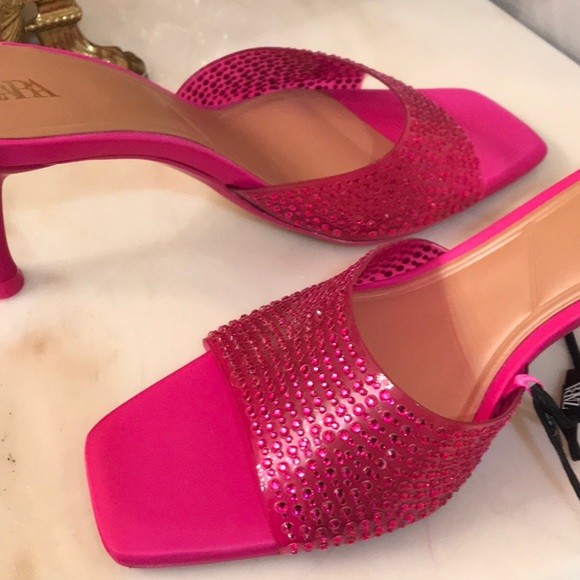 Zara SPARKLY VINYL PINK FUCHSIA SANDALS sz.8 - Picture 8 of 12